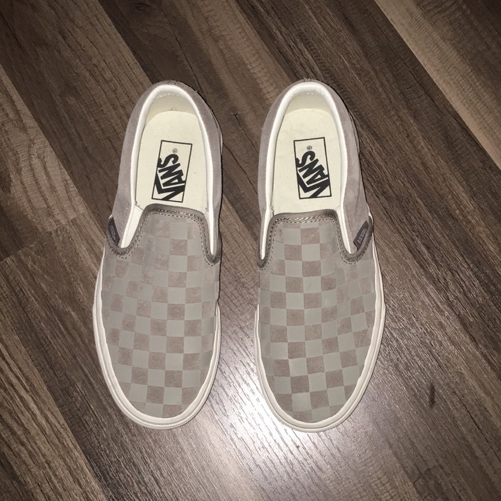 Grey checkered slip on vans size 6.5